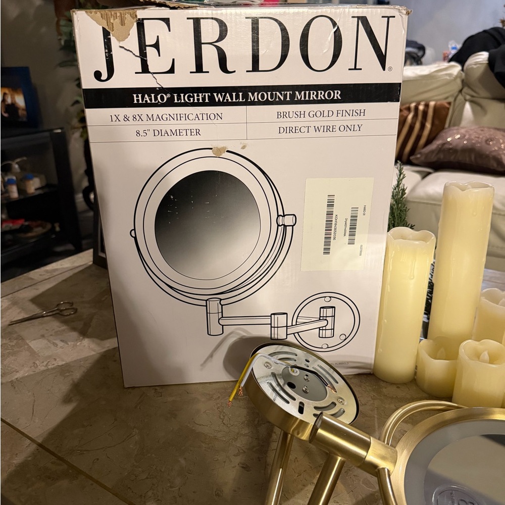 Jerdon Brush Gold Halo Light Wall Mount Mirror - Gold